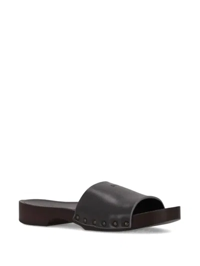 La Rose Studded Leather Clogs In Black