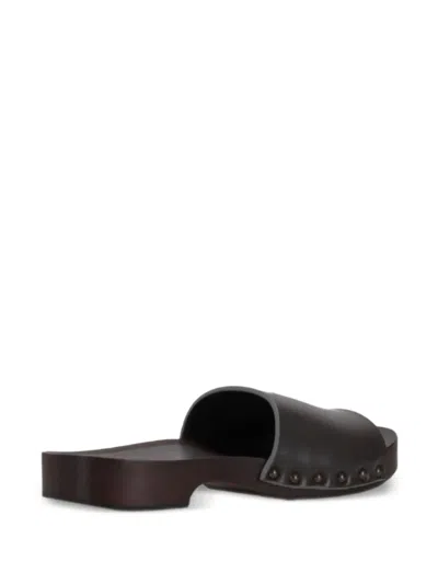 La Rose Studded Leather Clogs In Black