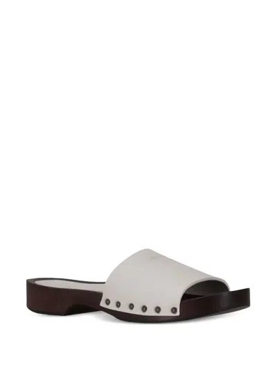La Rose Studded Leather Clogs In White