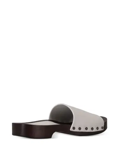 La Rose Studded Leather Clogs In White