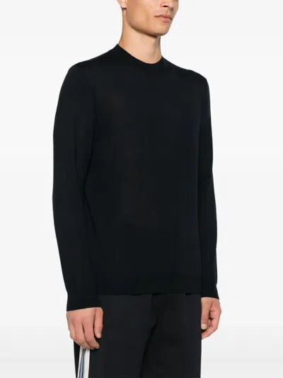 Emporio Armani Tonal Diamond Wool Sweater In Black