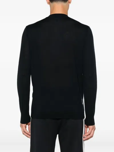 Emporio Armani Tonal Diamond Wool Sweater In Black