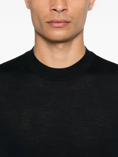 Emporio Armani Tonal Diamond Wool Sweater In Black
