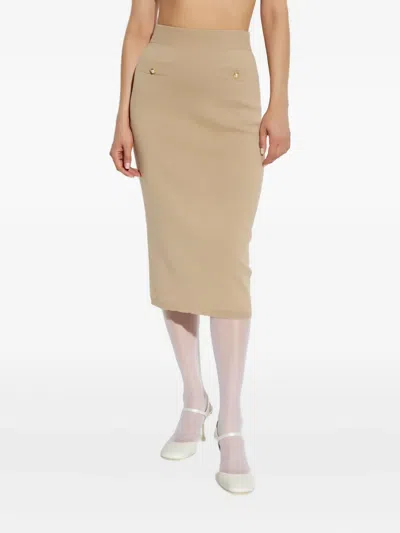 Alessandra Rich Cotton And Cashmere Pencil Skirt In Brown