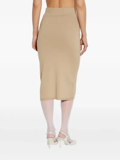 Alessandra Rich Cotton And Cashmere Pencil Skirt In Brown