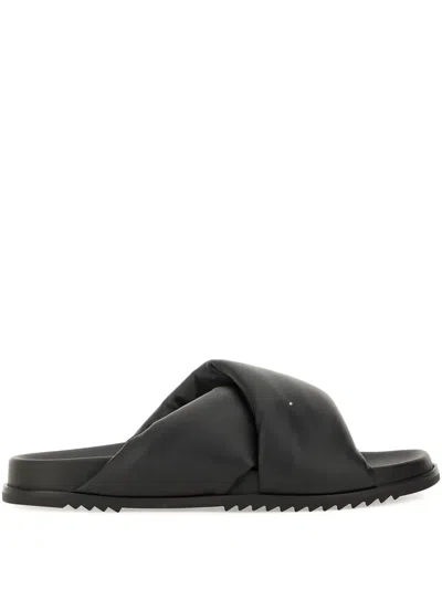 Rick Owens Twisted Design Lamb Leather Slides In Black