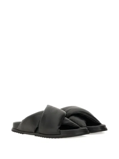 Rick Owens Twisted Design Lamb Leather Slides In Black