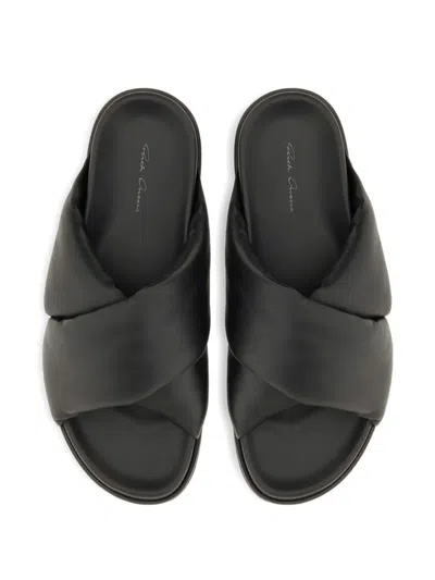 Rick Owens Twisted Design Lamb Leather Slides In Black