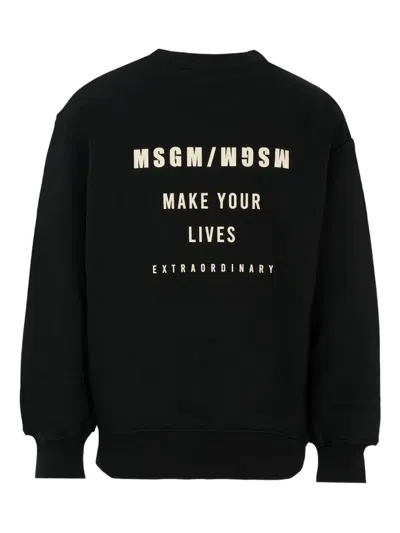 Msgm Crew-neck Logo-print Sweatshirt In Black