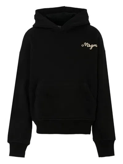 Msgm Logo-embroidered Hoodie In Black