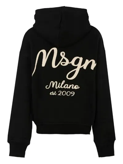 Msgm Logo-embroidered Hoodie In Black