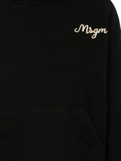 Msgm Logo-embroidered Hoodie In Black