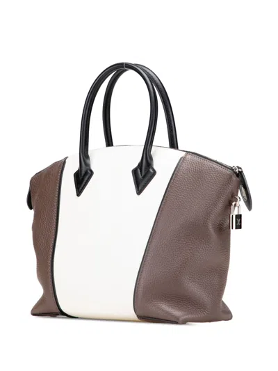 Pre-owned Louis Vuitton 2016 Bicolor Taurillon Cuir Soft Lockit Pm Satchel In Brown