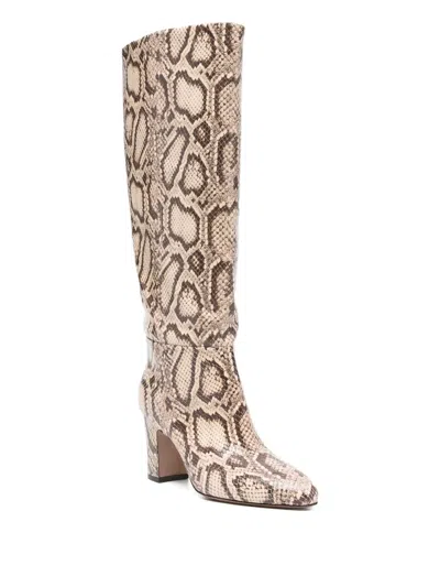 Paris Texas Boots In White And Dark Brown Python Printed Leather In Multi