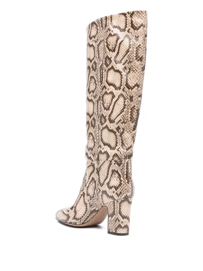 Paris Texas Boots In White And Dark Brown Python Printed Leather In Multi