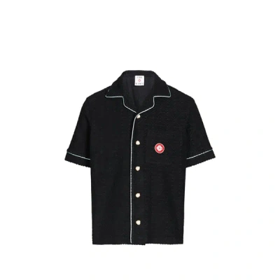 Casablanca Paris Monogram Jacquard Short-sleeve Towelling Shirt In Black