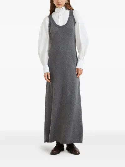 Brunello Cucinelli Round-neck Knit Dress In Gray