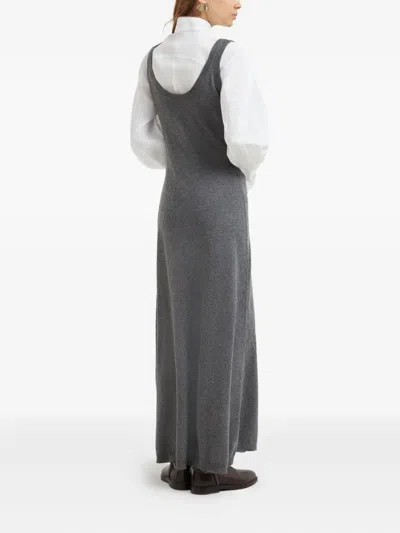 Brunello Cucinelli Round-neck Knit Dress In Gray