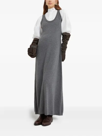 Brunello Cucinelli Round-neck Knit Dress In Gray