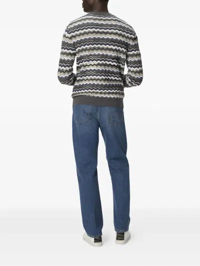 Missoni Crew Neck Sweater With Zigzag Pattern In Gray