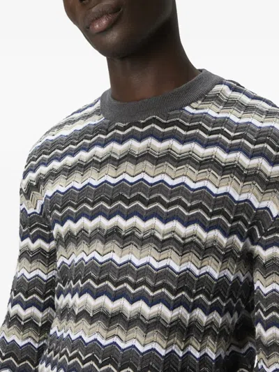 Missoni Crew Neck Sweater With Zigzag Pattern In Gray