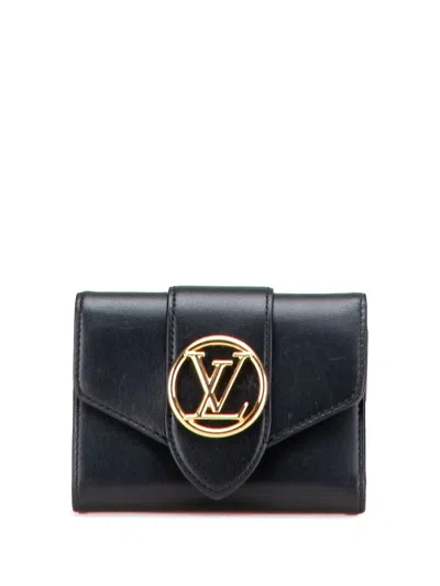 Pre-owned Louis Vuitton 2021-2025 Smooth Calfskin Lv Pont 9 Compact Wallet Small Wallets In Black