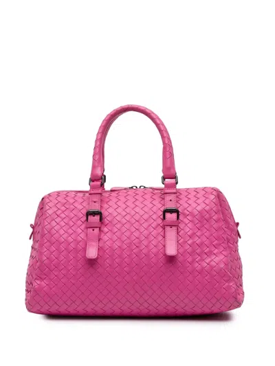 Pre-owned Bottega Veneta 2012-2025 Nappa Intrecciato Boston Bag In Pink