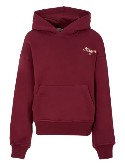 Msgm Embroidered-logo Hoodie In Red