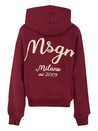 Msgm Embroidered-logo Hoodie In Red