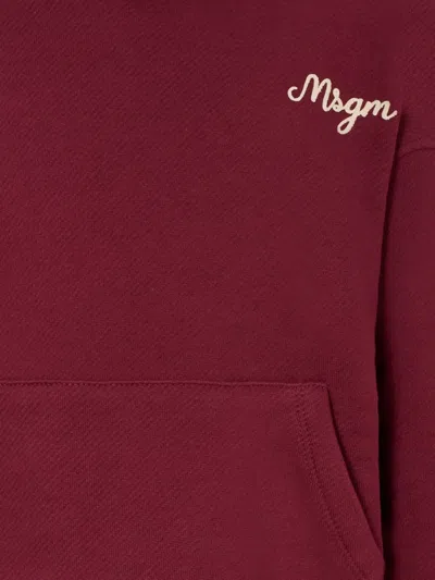 Msgm Embroidered-logo Hoodie In Red
