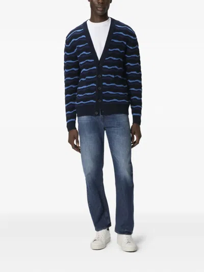 Missoni Cardigan In Pure Wool With Wave Stitch In Multi