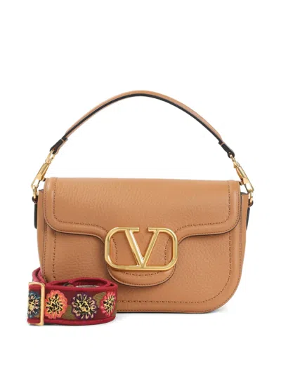 Valentino Garavani Almond Beige Calf Leather Alltime Shoulder Bag In Brown