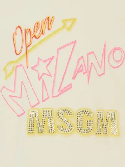 Msgm Open Milano Crystal-embellished T-shirt In Neutral