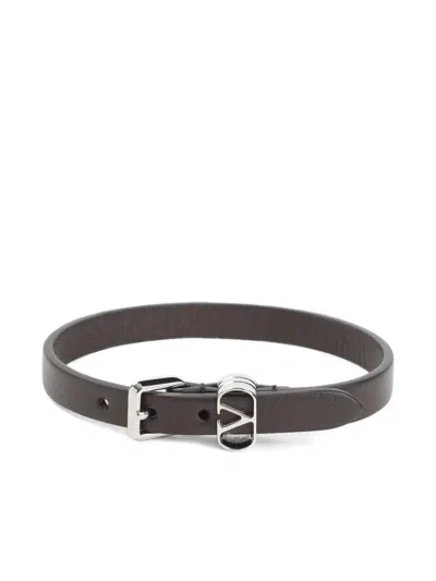 Valentino Garavani Ovalette Leather Bracelet In Burgundy