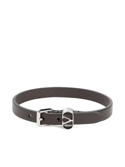 Valentino Garavani Ovalette Leather Bracelet In Burgundy