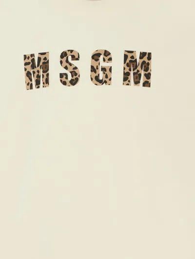 Msgm Leopard-print Logo T-shirt In Yellow
