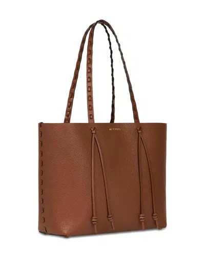 Etro Medium Essential Leather Tote Bag In Brown