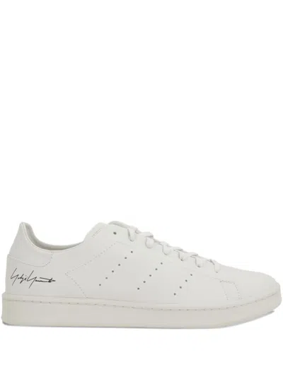 Y-3 White Leather Sneakers With Rounded Toe And Lace-up Closure