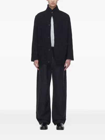 Studio Nicholson Drawstring Linen-blend Trousers In Blue