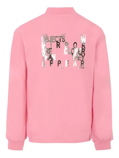 Msgm Mock-neck Logo-print Top In Pink
