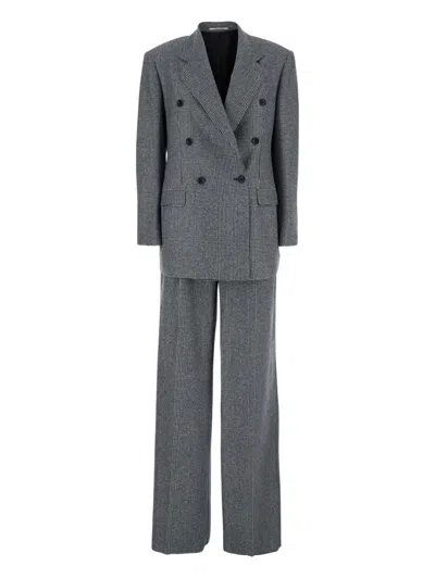 Tagliatore Tailored Double Breasted Blazer With Houndstooth Pattern In Gray