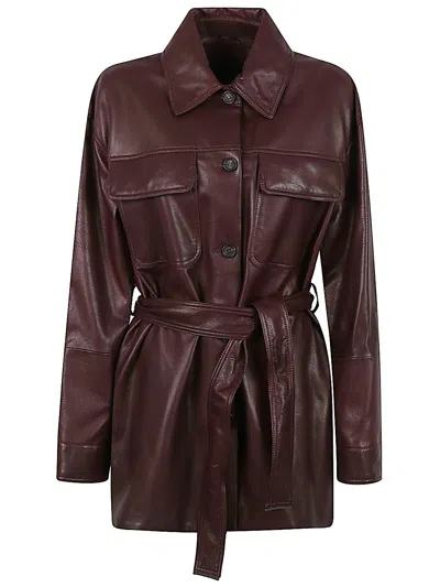 Brunello Cucinelli Leather Jacket Belted Waist In Red