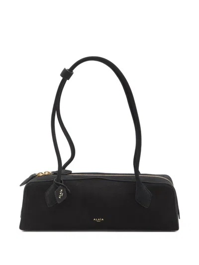 Alaïa Alaia Women Charcoal Suede Medium Le Teckel Shoulder Bag In Black