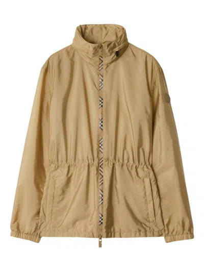 Burberry Short Checker-tape Nylon Parka In Neutral