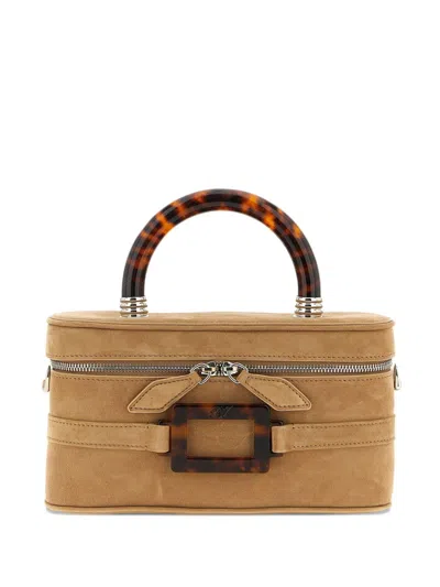 Roger Vivier Mini Rectangular Suede Vanity Handbag In Neutral