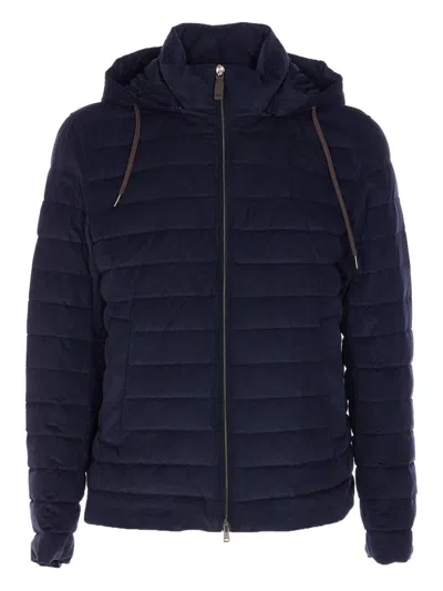 Herno Men Hooded Short Down Jacket In Blue