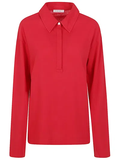 The Row Roddie Long Sleeve Cotton Polo Top In Red