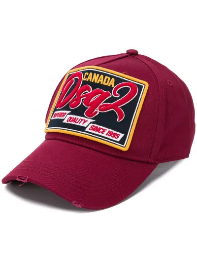 Dsquared2 Burgundy Cotton Baseball Cap With Logo Patch In Burgundy
