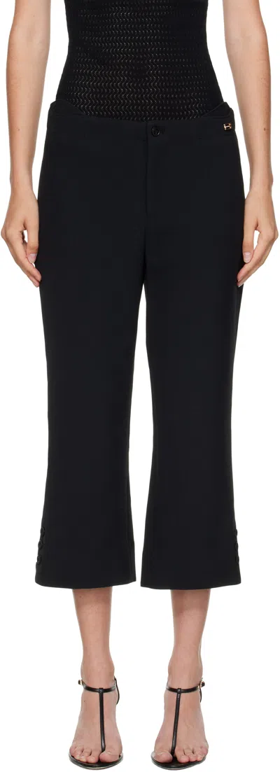 Victoria Beckham Buttoned Cuff Cropped Wool Trousers In Black