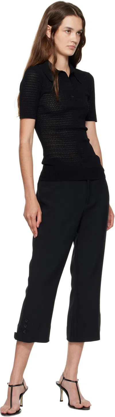 Victoria Beckham Buttoned Cuff Cropped Wool Trousers In Black